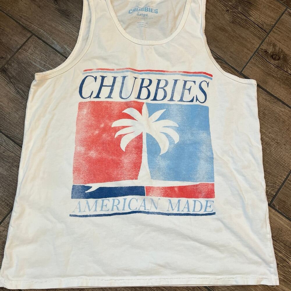 Chubbies Sky’s Out‎ Thighs Out American Made White Tank Men’s Size Large